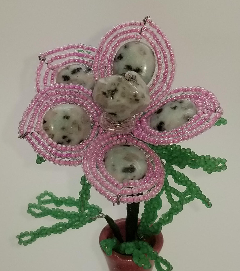 Blue Dalmation Jasper Stone Flower